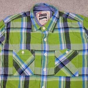 JNCO Crown Brand Flannel Shirt Men's Small Green Plaid Button Up Grunge Y2K Punk